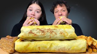 ASMR SHAWARMA, FRIES AND CARAMEL CAKE EATING SOUNDS MUKBANG