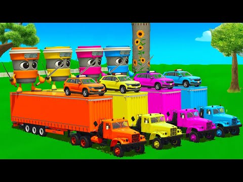 TRANSPORTING COLORED ASSASSINO CAPPUCCINO & POLICE CARS WITH KRAZ TRUCKS - FS25