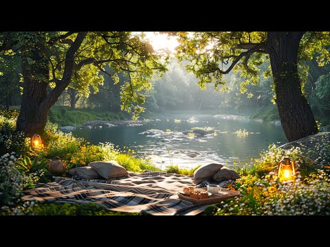 Serene Summer Picnic by The River | Relaxing Nature Sounds of Birds and Gentle River Flow