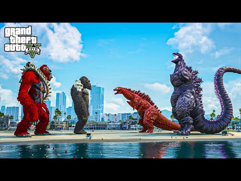 GTA 5 Mods - Shin Godzilla & Shin 2nd vs Kong & ScarKing | Epic Monster Battle in Los Santos