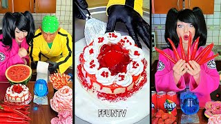 Ice cream challenge! Red food vs white food ice cream rolls