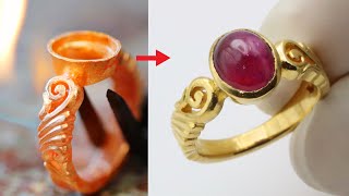 Custom 24K gold ring with Ruby - Handmade classic design 24K gold ring
