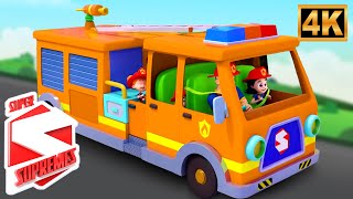 Firetruck Wheels Go Round & Round Nursery Rhyme & Vehicle Video for Kids