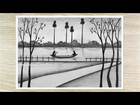 Beautiful Landscape Drawing with Pencil, Easy Pencil Drawing for Beginners