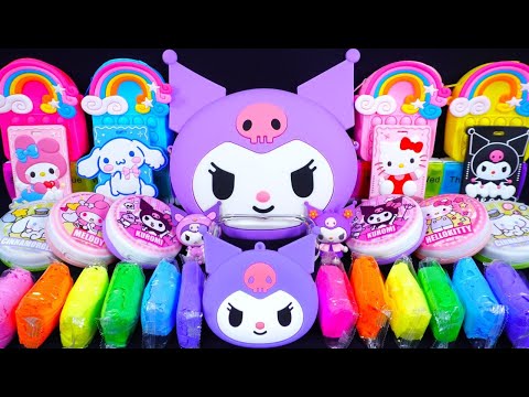 🌈ASMR🌈 Mixing "Kuromi" MakeUp Eyeshadow,Glitter Into Clear Slime satisfying #슬라임 (711)