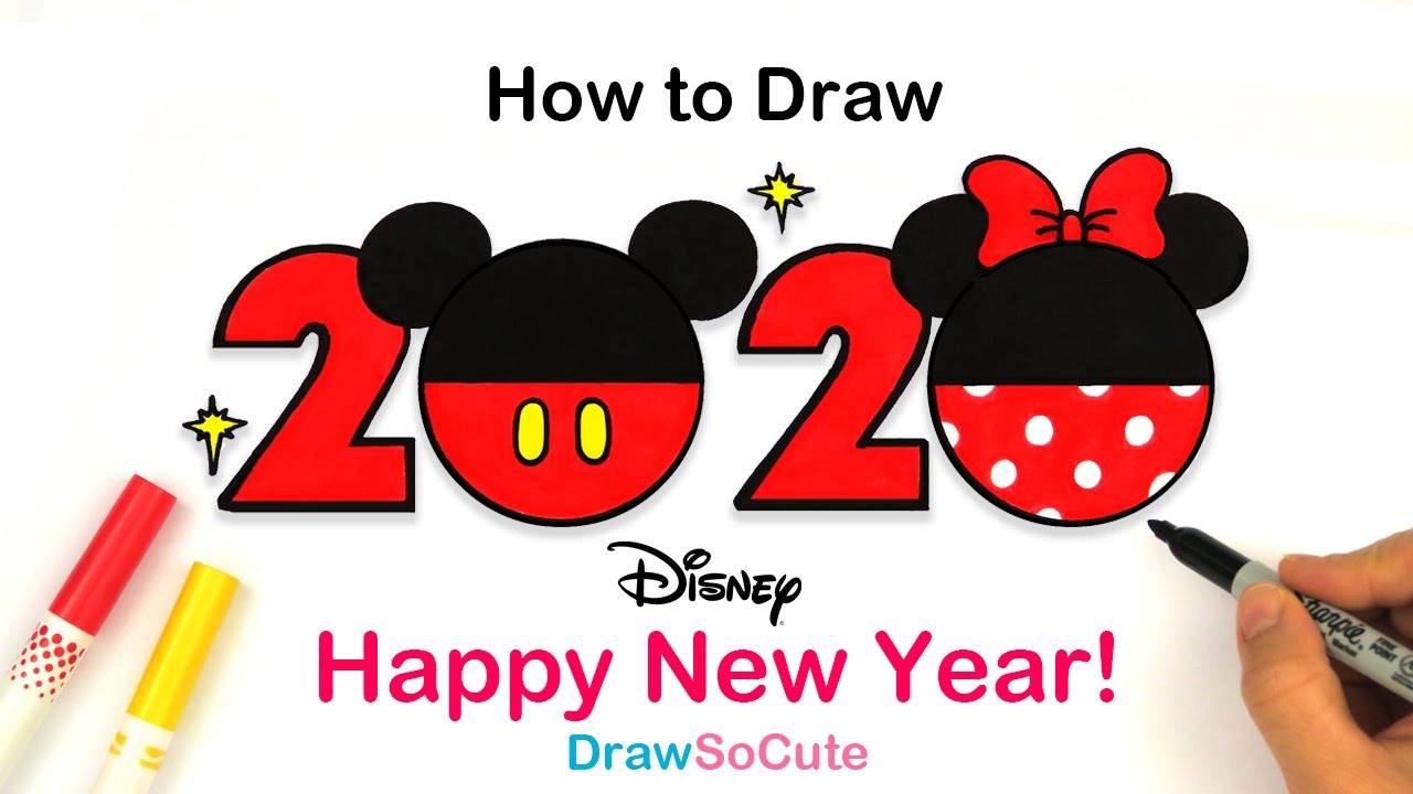 How to Draw 2020 Happy New Year Disney