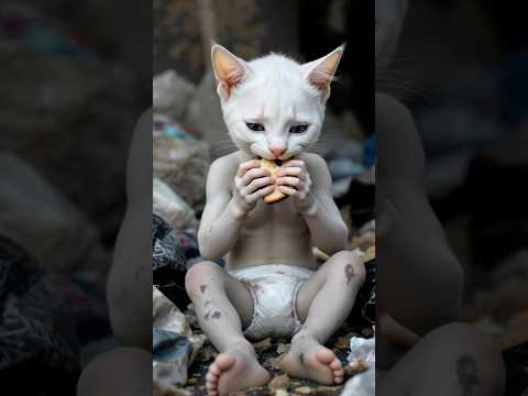 الاب رمي ابن القطه مياو في الزباله 😱, نهايه صادمه 😭💔 #cat #ai #shorts #viral #funny #animals
