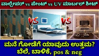Wallpaper vs Paint vs UV marble sheet which is best for wall | price installation life details 