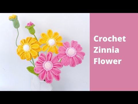 How to Crochet Zinnia Flower Crochet Flower Beginner Tutorial | Crochet Flower Bouquet