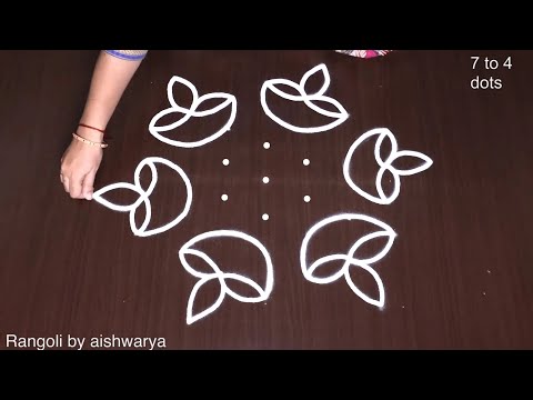 Rangoli Muggulu Designs Latest With Dots | 7 to 4 Diya Kolam for Pooja Room at Home | Rangoli5