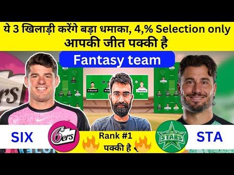 SIX vs STA Dream11 Team | SIX vs STA Dream11 Prediction | SIX vs STA Dream11 Team Today | BBL 2024