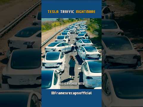 Terrifying Tesla Traffic Jam Shocks Family! #shorts