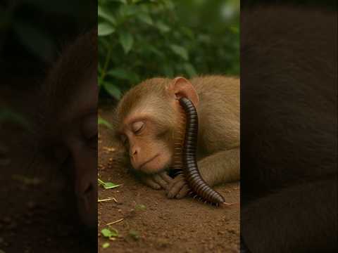 A very big millipede went inside the monkey’s ear. #shorts #viral
