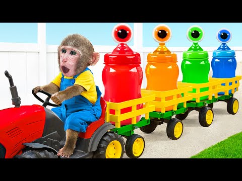 KiKi Monkey harvesting ASMR Milk Bottle & Color Eye Ball Jelly with Duckling | KUDO ANIMAL KIKI