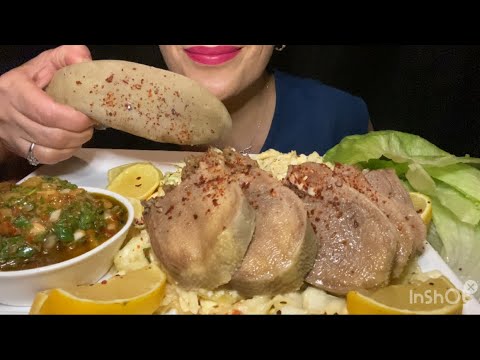 Asmr Mukbang eating beef tongue  لسان البقرة