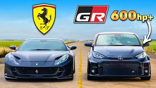 【ドラッグレース！】600馬力 トヨタ GRヤリス vs フェラーリ 812 スーパーファスト