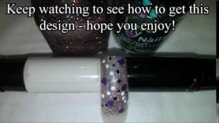 Simple Purple Glitter and Hearts Nail Tutorial