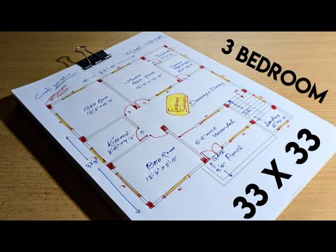 33 x 33 simple village style house plan II 3 bedroom ghar ka naksha II 33 by 33 best home design