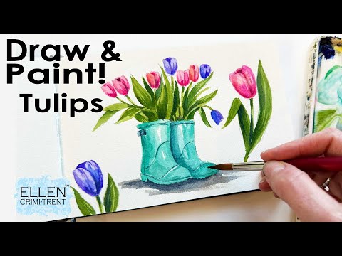 Draw and Paint watercolor tulips