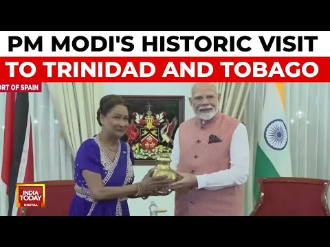YouTube video thumbnail: PM Modi Gifts Ganga Water, Ram Mandir Replica To Trinidad And Tobago Prime Minister