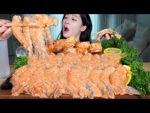 ASMR MUKBANG | 탱글쫀득꾸덕 ☆ 스리라차마요새우 🦐 새우회! 버터새우머리구이 먹방! Sriracha Mayo Shrimp with Fish Roe ☆ Raw Shrimp