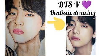 How to draw BTS V 💜 Realistic | V colour pencil drawing | Drawing tutorial | SOUJUZ DRAWING #bts