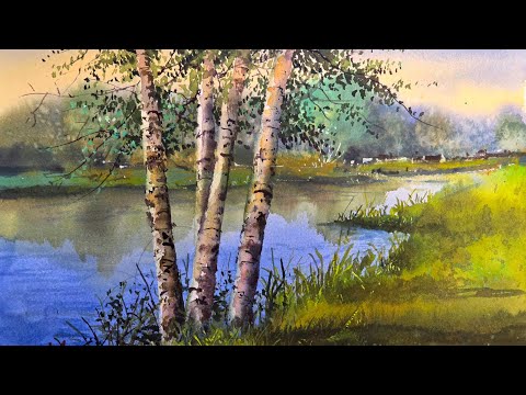 How to Paint Birch Trees by a Tranquil River in Watercolor