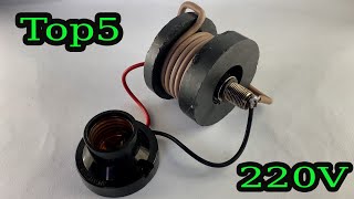 5 Amazing How to make 220volt free electricity energy with pvc copper wire use spark plug #howto