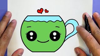 CÓMO DIBUJAR UNA LINDA TAZA DE TÉ VERDE, PASSO A PASSO,  JACK Dibujos
