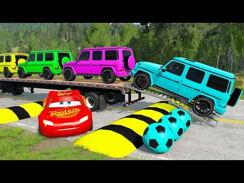 Flatbed Truck McQueen | Transportation with Truck - Pothole vs Car #4 | BeamNG.Drive Gameplay