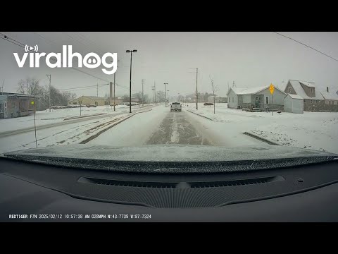 Near Crash On Snowy Street || ViralHog