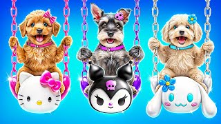¡Desafío de una Casa para Perros de un Solo Color! ¡Hello Kitty vs Kuromi vs Cinnamoroll!
