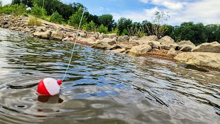 Bobber Fishing A ROCK BANK!!! (Simple fishing tips)