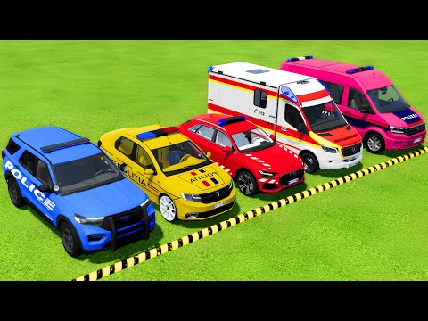 FORD, DACIA, AUDI, VOLKSWAGEN POLICE CARS & MERCEDES AMBULANCE VEHICLES TRANSPORTING ! FS22