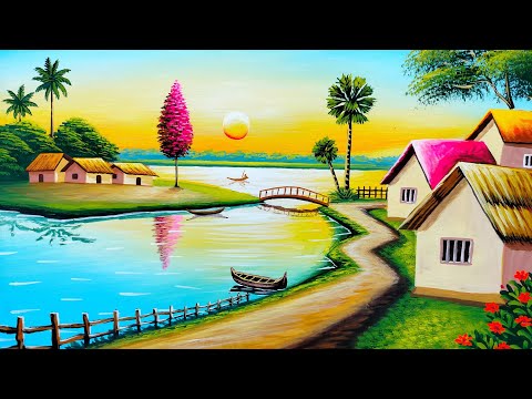 Beautiful indian village scenery painting | painting 563