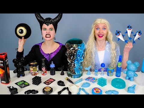 Blue Food vs Black Food Challenge 디저트 챌린지 Pico Pocky