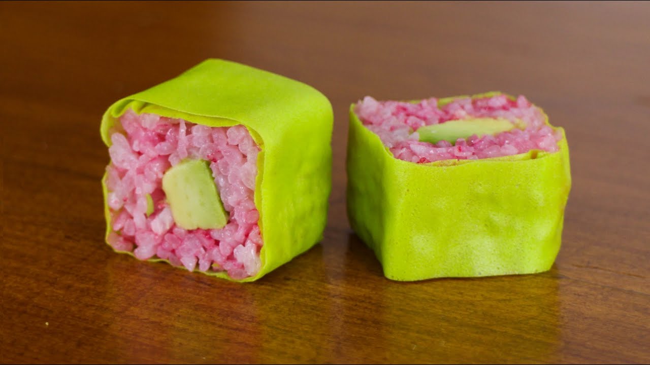 Pink Rice Avocado Sushi Roll Recipe Made with Soya Sheet