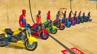 El hombre araña en moto GTA 5 Takes on Spiral Bridge Stunt Ride on Motorcycle Challenge 5