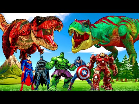 NEW SpiderMan Dinosaur Team vs All Tyrannosaurus Rex Pro 8 Superhero Dinosaurs Jurassic Spiderman