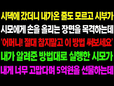 (실화사연) 시댁에 갔더니 내가 온 줄도 모르고 시부가 시모에게 손을 올리고 있길래..시모에게 특급 방법을 알려줬더니 기적 같은 일이.. / 사이다 사연,  감동사연, 톡톡사연