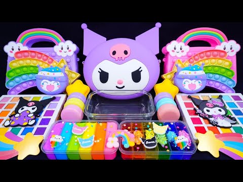 🌈ASMR🌈 Mixing "Kuromi" MakeUp Eyeshadow,Glitter Into Clear Slime satisfying #슬라임 (725)