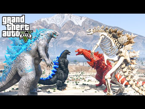 Godzilla, Heisei Godzilla vs Skeleton Godzilla, Shin Godzilla Third Form - ( GTA V Mods )