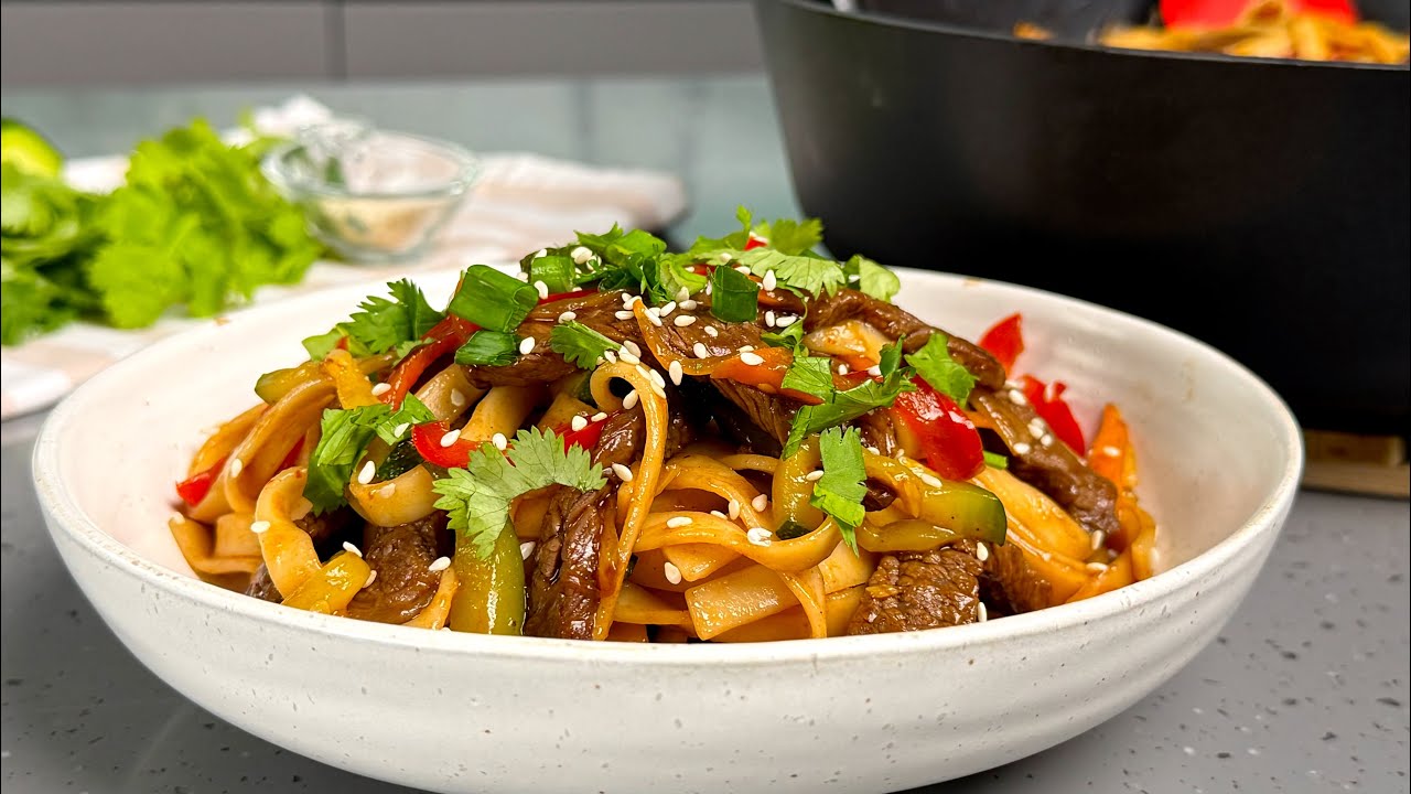 Зверски ВКУСНО! Удон с говядинои, вкуснее, чем в любом ресторане и доставке! Рецепт простой
