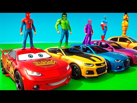 TRANSPORTING PIXAR CARS & FRUITS WITH COLORED & JOHN DEERE vs CLAAS vs TRACTORS - BeamNG.drive #962