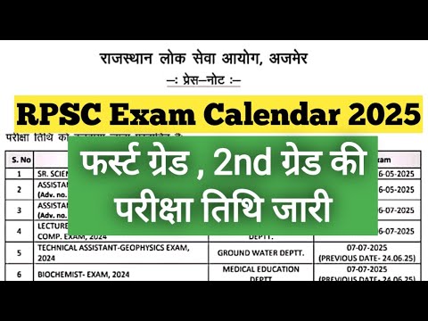 RPSC exam Calendar 2025/ Rpsc 1st grade 2nd grade Exam Date जारी