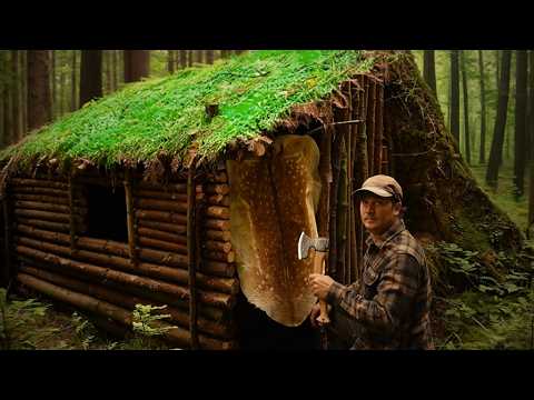 Building Secret Natural Survival Shelter In The Wild | Bushcraft Wilderness Cabin | Catch and Cook