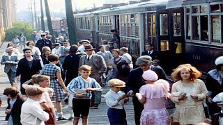 Toronto, Canada 1920s in color, Streetcar [60fps, Remastered] w/sound design added