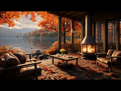 Cozy Autumn Coffee Shop Ambience 🍂 Warm Jazz Instrumental Music & Crackling Fireplace for Relaxing