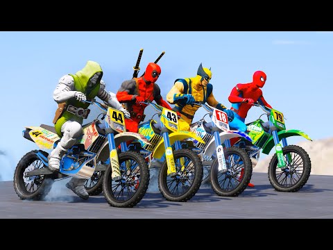 GTA V  SPIDER MAN & SUPERHEROES BIKE STUNT 100% IMPOSSIBLE CHALLENGE #gta5