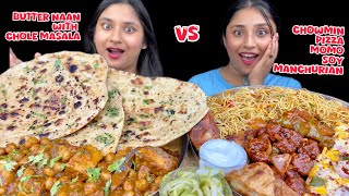 Eating😋Butter Naan with Chole Masala Vs Chowmin,Momos,Pizza,Soy Manchurian Challenge⚡️Food Challenge